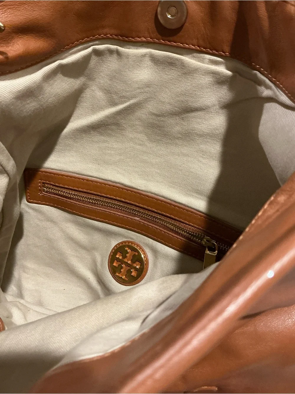 Tory Burch Cognac Leather Fold Over Crossbody Clutch Convertible Bag